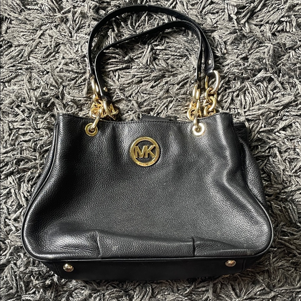 Michael Kors Black Shoulder Bag with Gold Accents